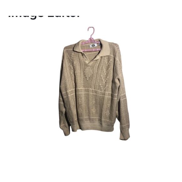 VTG Mens L Sweater Tan Linen Cotton Blend Old School Soft Oversized Harbour Club - Picture 10 of 10